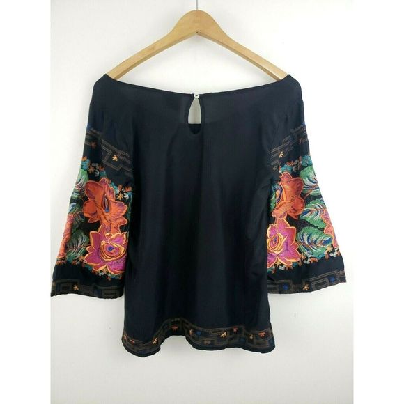 Da-Nang Silk Blouse Embroidered Bell Sleeve - Picture 8 of 8